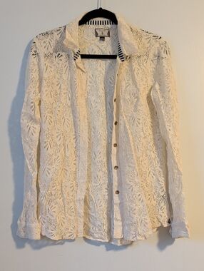 Volcom Cream Lace Button-Up Blouse